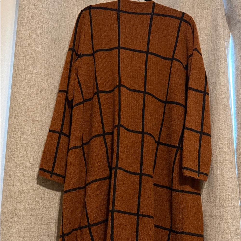 FORTUNE + IVY Brown Grid Pattern Long Cardigan 2X - Picture 3 of 3